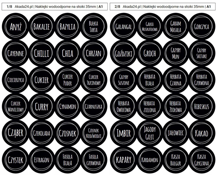 Naklejki Na Przyprawy Etykiety Na Słoiki 192szt A1